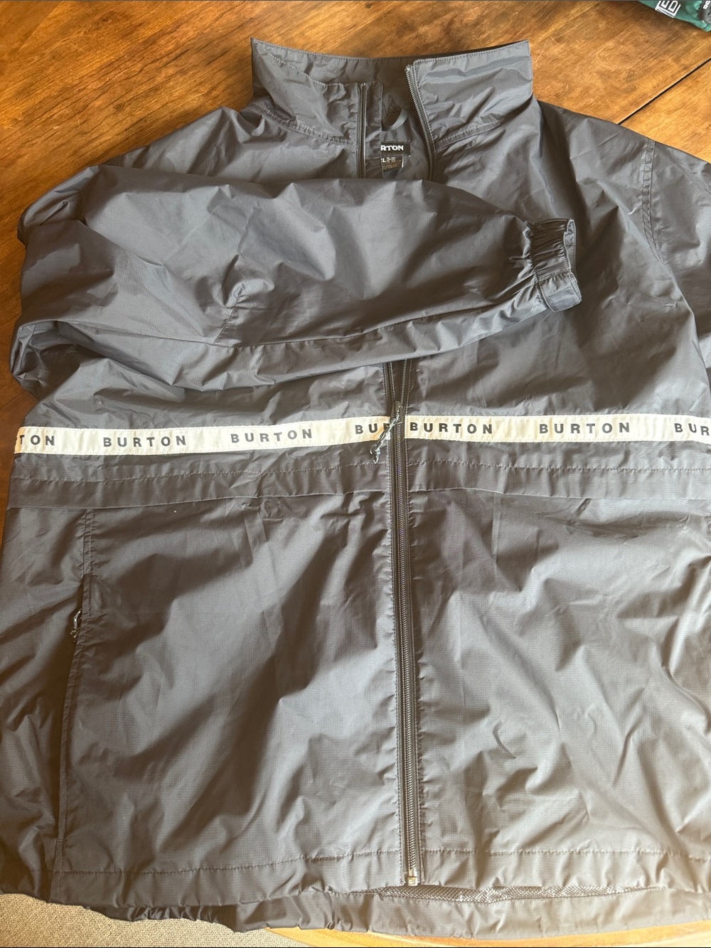 Burton Black Windbreaker with White Burton Waist Tape